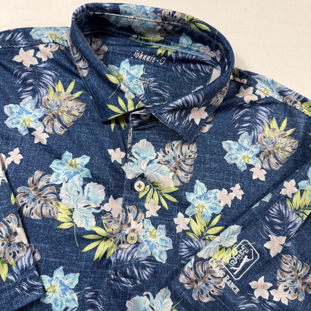 Johnnie-O Polo Shirt Mens Large Blue Floral TPC Craig Ranch Golf Performance